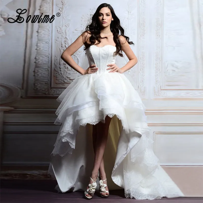 Модное белое кружевное свадебное платье Пляжное в стиле High Low свадебные платья