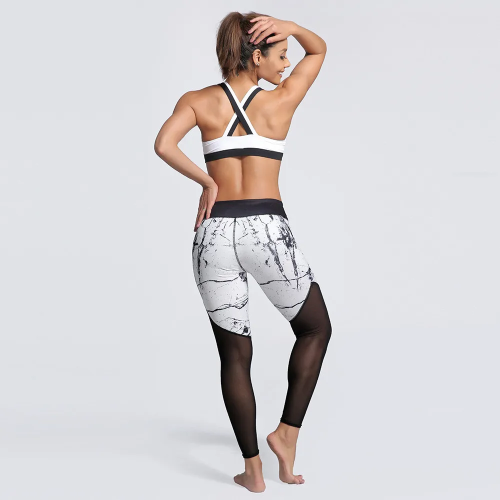 Женские леггинсы с мраморным принтом сетчатые быстросохнущие спортивные штаны