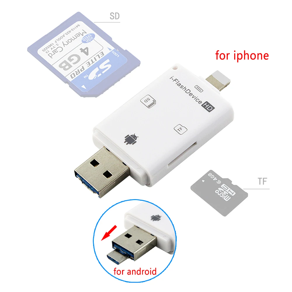 3 в 1 для iflash накопитель USB Micro SD SDHC TF Card Reader Писатель Для iPhone 5/5S/ 6/6 Plus/Ipad/Itouch и