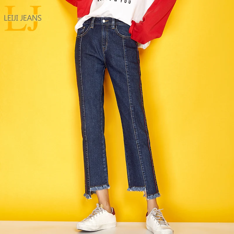 LEIJIJEANS новые осенние высокие уличные Стильные с боковой полосой плиссированные
