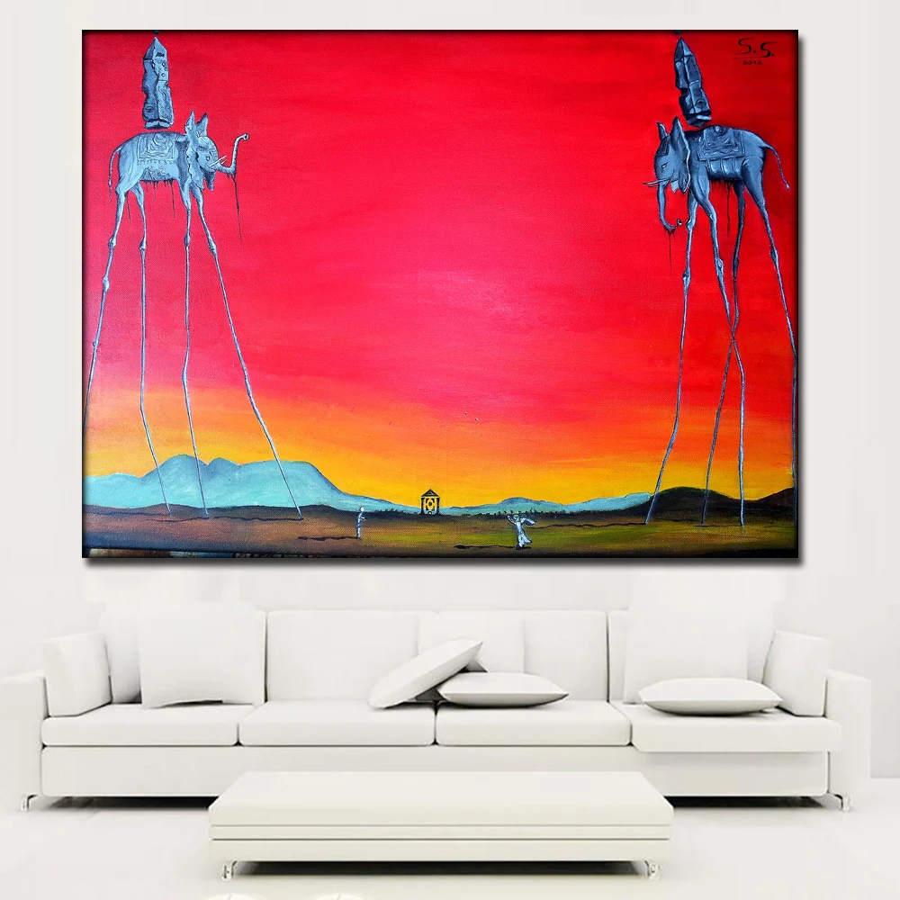 Salvador Dali слон длинные ноги картины красный фон холст печатные стены Искусство печать плакат для гостиной домашний декор