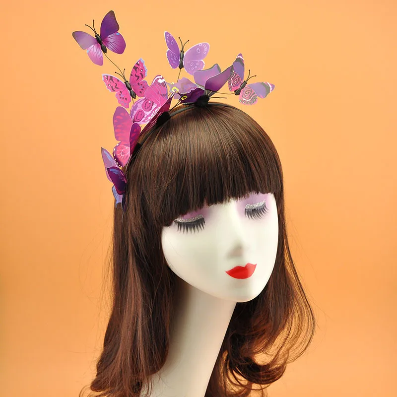 purple Женские большие вуалетки, Бабочка, свадебная заколка для невесты, заколка для причёски, украшения для волос, Коктейльные Вечерние, карнавал, ночной клуб - Цвет: purple