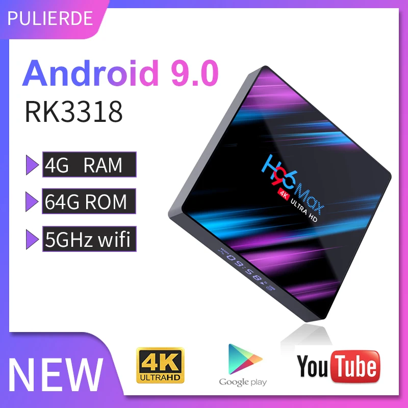 Интеллектуальная ТВ-приставка PULIERDE 4 Гб 64 ГБ Android 9 0 Rockchip RK3318 4K 2 ГГц 5 Wifi Bluetooth
