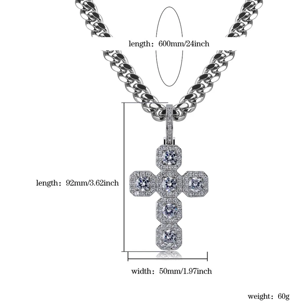 Изготовленный на заказ Iced Out большой твердый крест-подвеска с фианитами ожерелье с 12 мм кубинской цепочкой мужские хип хоп золотые цвет серебра талисман ювелирные изделия