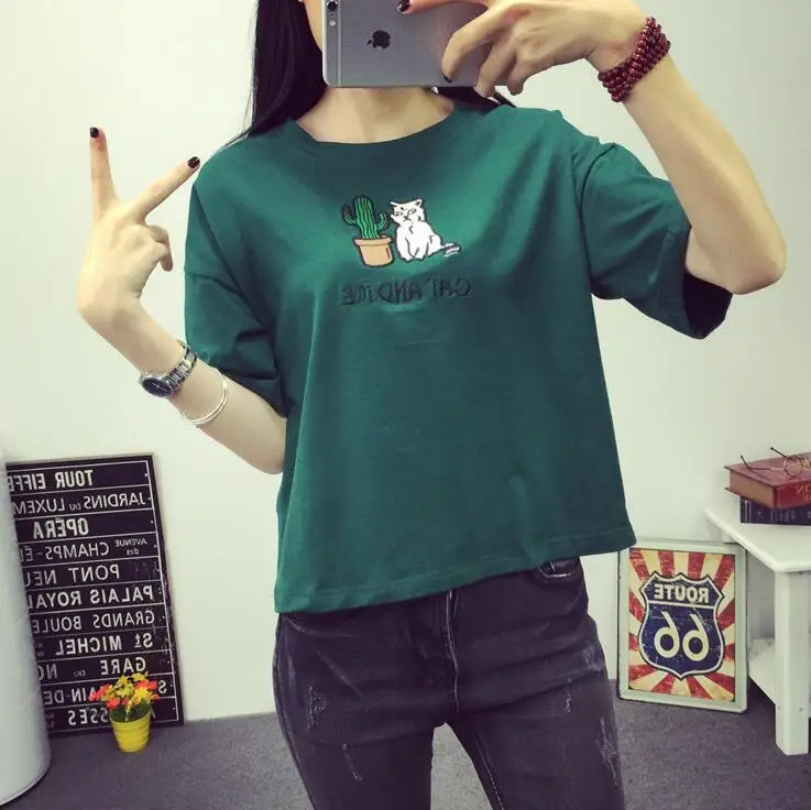 Женская свободная футболка с коротким рукавом и круглым вырезом|fashion t-shirt|t-shirt