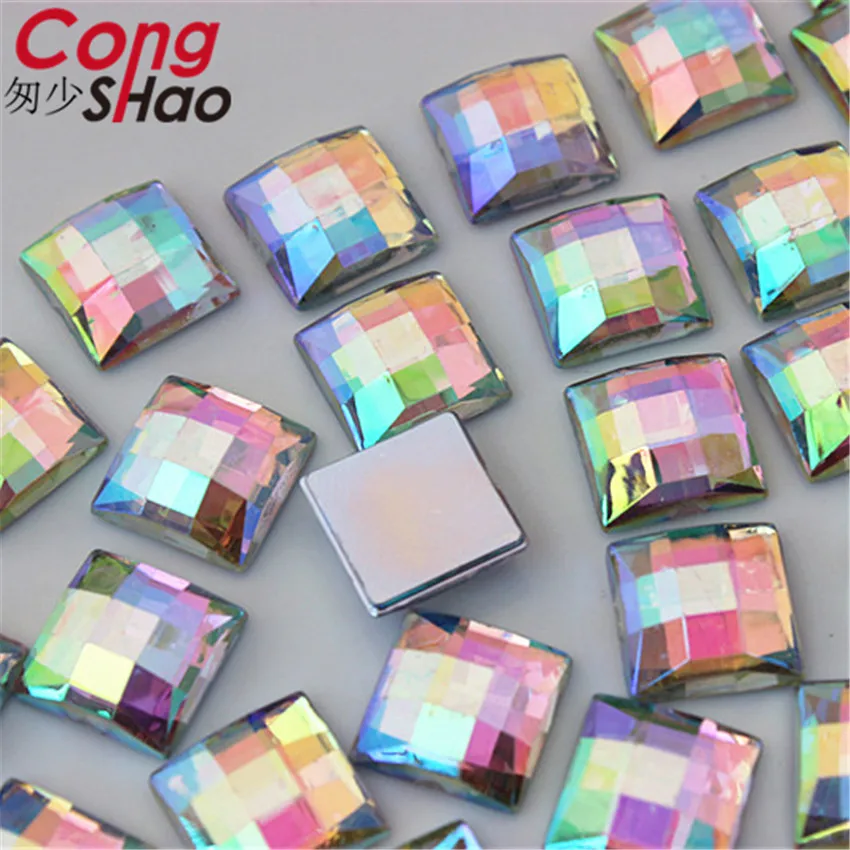 Cong Shao, 100 шт, 12 мм, граненые, квадратные, цветные, с плоской задней стороной, акриловые стразы, отделка камней и кристаллов, сделай сам, аксессуары для костюма ZZ731