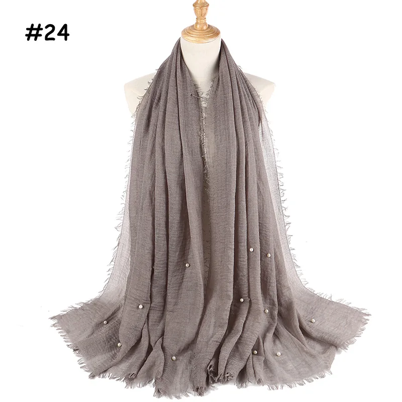 Женский Модный хлопковый шарф из пузырчатой ткани с бусинами шаль простой