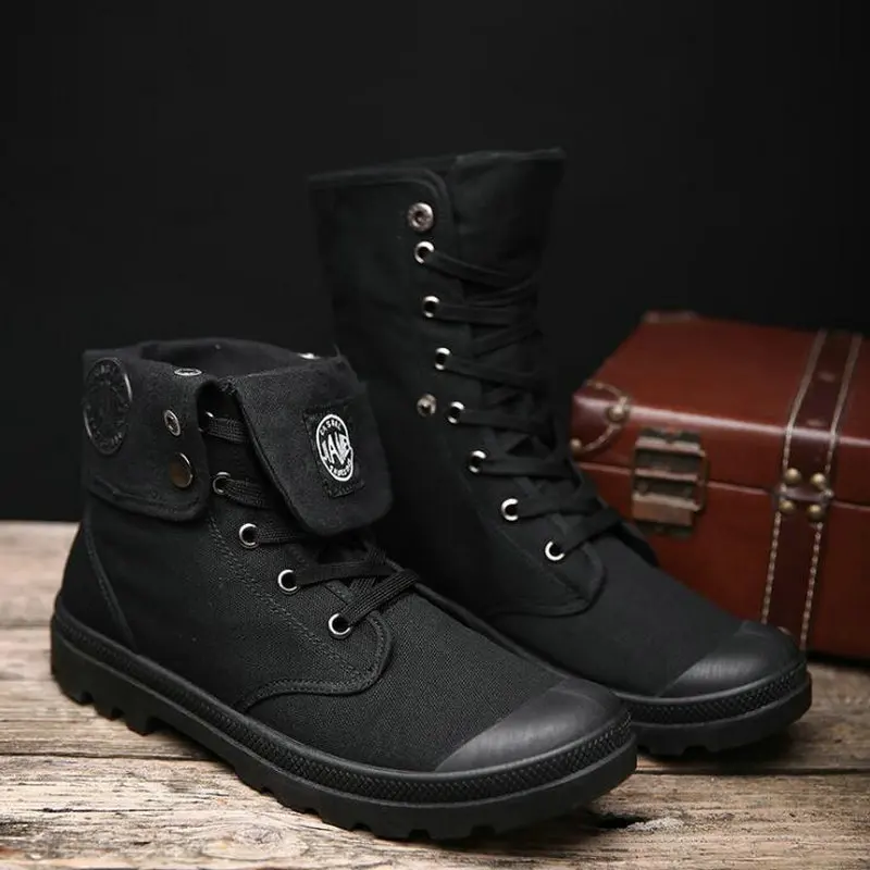 all black Новинка; модные черные мужские повседневные парусиновые туфли на плоской подошве; теннисные для мальчиков; высокие уличные Нескользящие кроссовки; военные ботинки; LF-84 - Цвет: all black