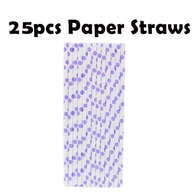 Paper Straws-25pcs 65 шт. Свадебные украшения для дня рождения светильник Фиолетовый одноразовые столовые приборы чашки тарелки бумажные трубочки, принадлежности для вечеринки детский душ сувениры - Цвет: Paper Straws-25pcs
