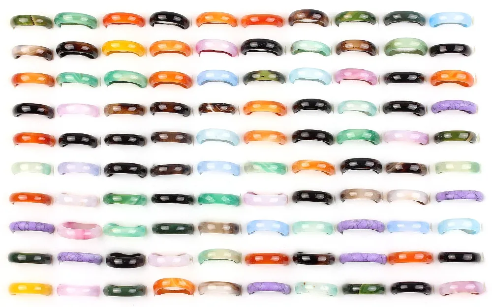 Wholesale Bulk Lots Womens 10Pcs Smoothy Mixed color Stone Finger Rings Band Couple Wedding Engagement Mens Rings FREE