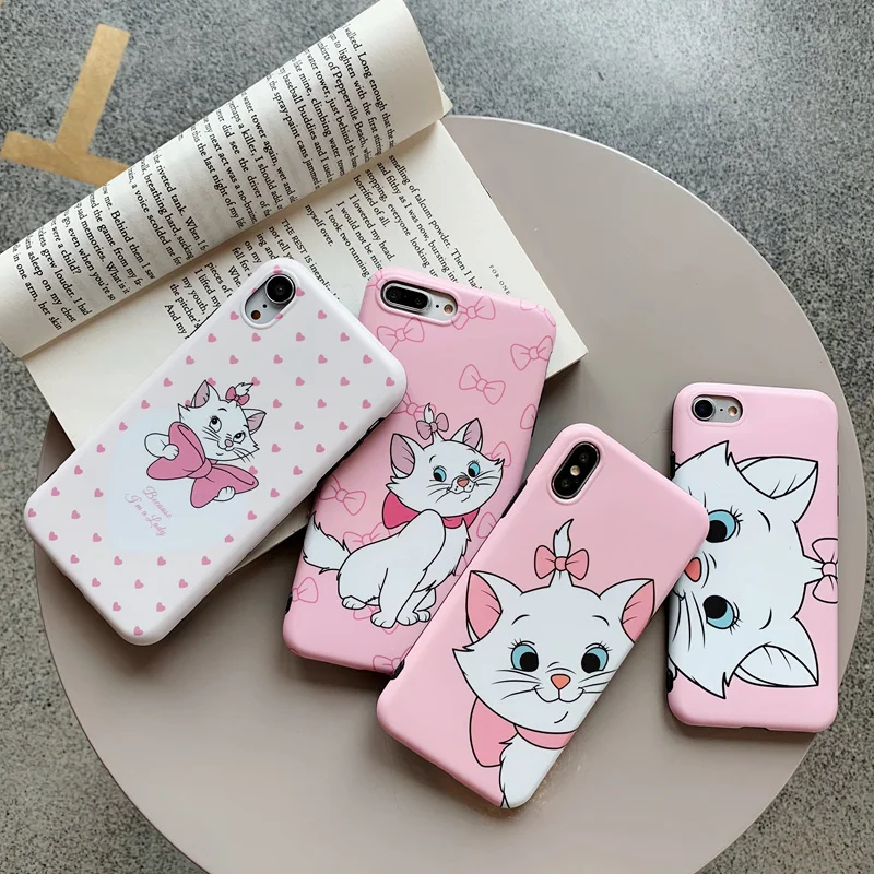 Милый Зонт кошка Мэри мультфильм чехол для iPhone 6 S 7 8 Plus Матовый ТПУ XS MAX XR X задняя