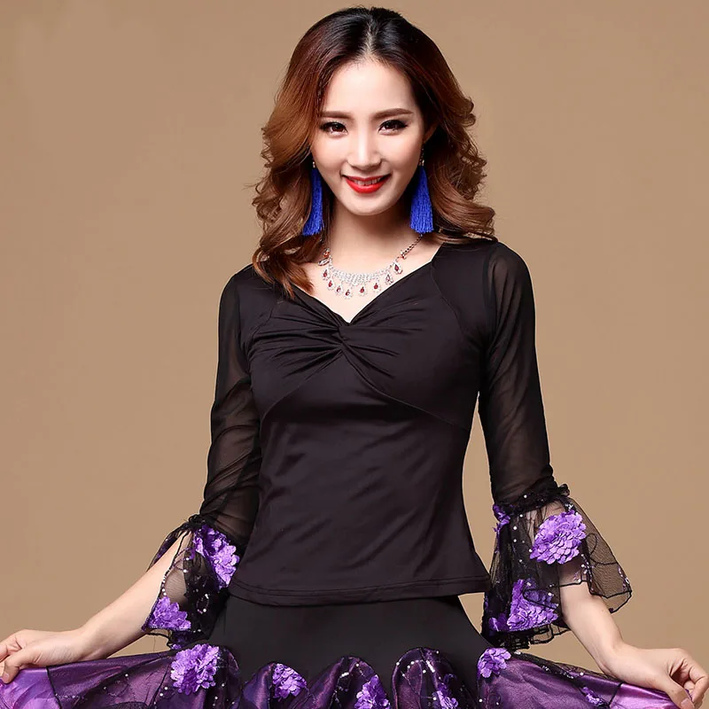 Новые квадратный Танцы Одежда для взрослых женские цветок с коротким футболки