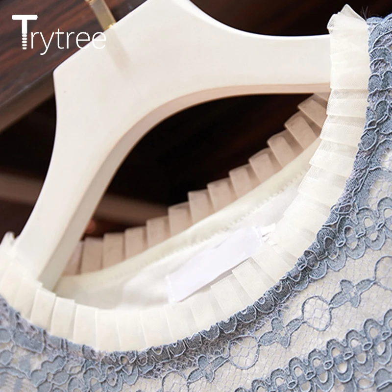 Женское кружевное платье Trytree Повседневное из полиэстера с о-вырезом и оборками