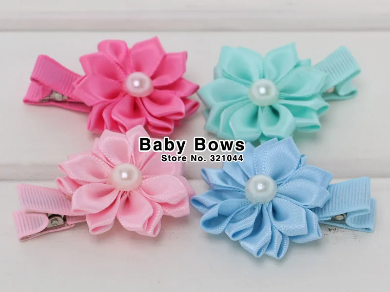 Babymatch 30 шт./лот 1.5 "Многослойные атласная лента жемчужные цветы склеены