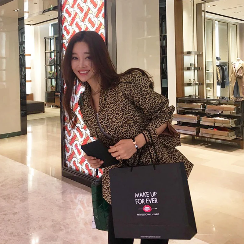 Женский винтажный Блейзер блейзер с длинным рукавом и поясом леопардовым