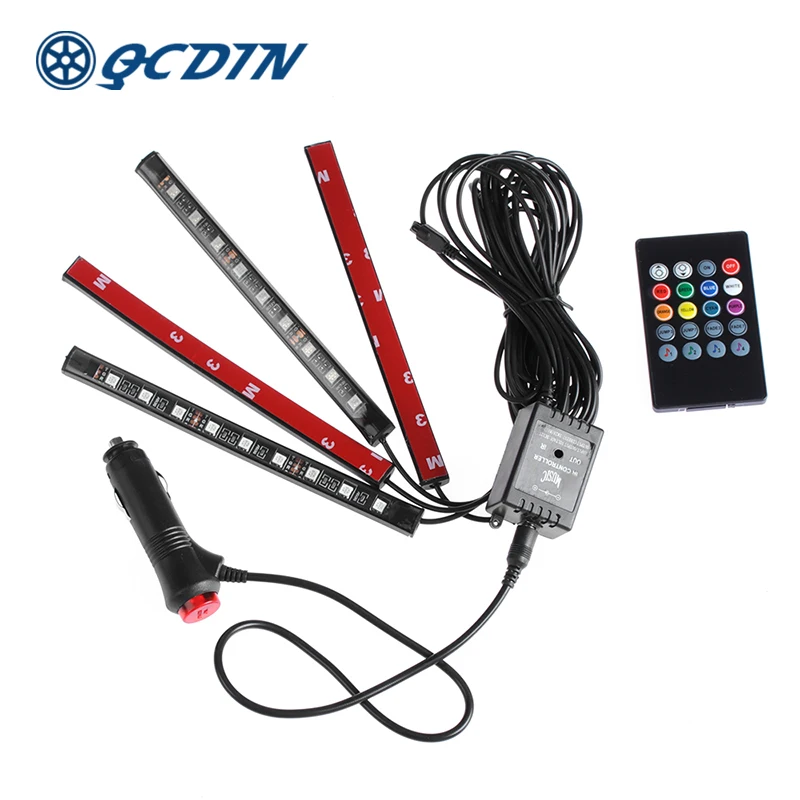 

QCDIN 4Pcs Car Charge Interior Accessories Foot Car Decorative 5050 9 LED Auto Remote Control Lights Car Interior Decor Light
