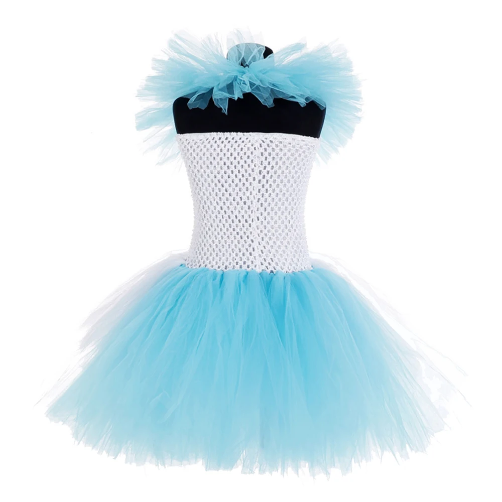 Костюм Королевы Алисы в стране чудес голубого и белого цвета детское пышное