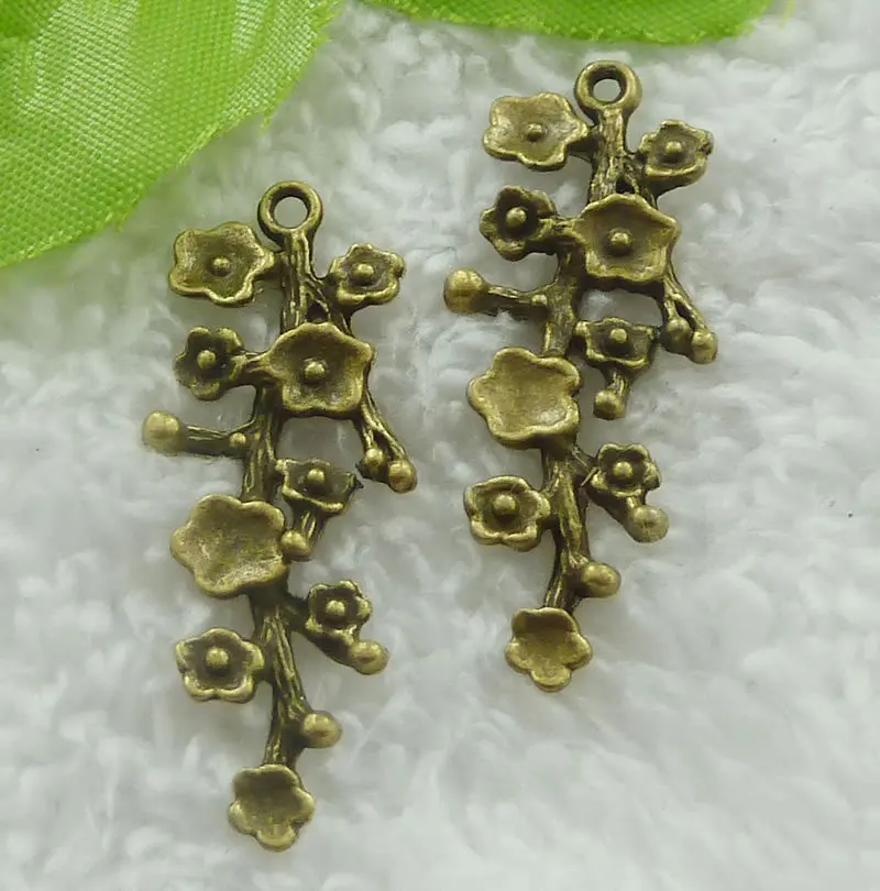 120 штук античная бронза цветок сливы Подвески кулон 41x17 мм #2141|bronze charms pendants|antique bronze