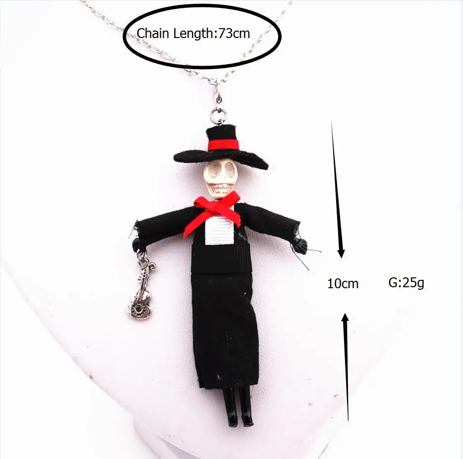 

Cool Hat man Pendant Acrylic Long Chain Necklace Black Fashion Jewelry For Halloween Skull Doll necklace Men Unisex Accessories