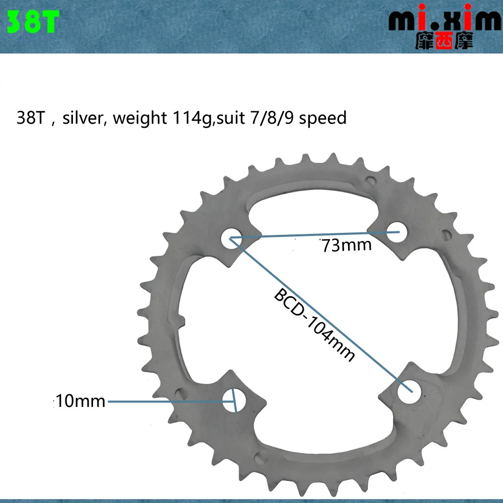 38T CRMO Silver 22T 28T 32T 38T 44T 48T шатун для горных велосипедов, полый шатун для дорожного велосипеда, цепь, колеса, зубной срез, запасные части, велосипедная цепь - Цвет: 38T CRMO Silver