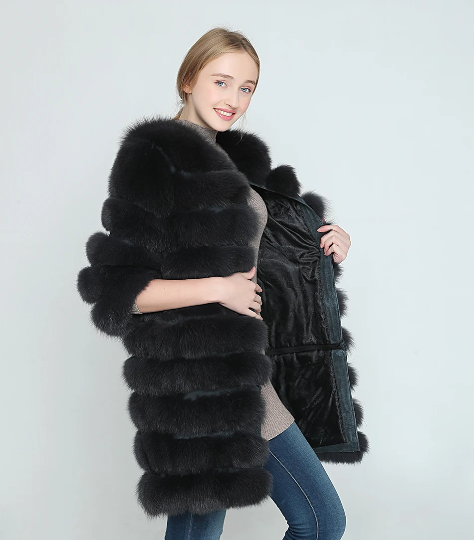 OFTBUY, осенняя Женская куртка, базовое пальто, натуральный Лисий мех, жилет, короткое пальто, цветное, без рукавов, в полоску, свободное, высокое качество
