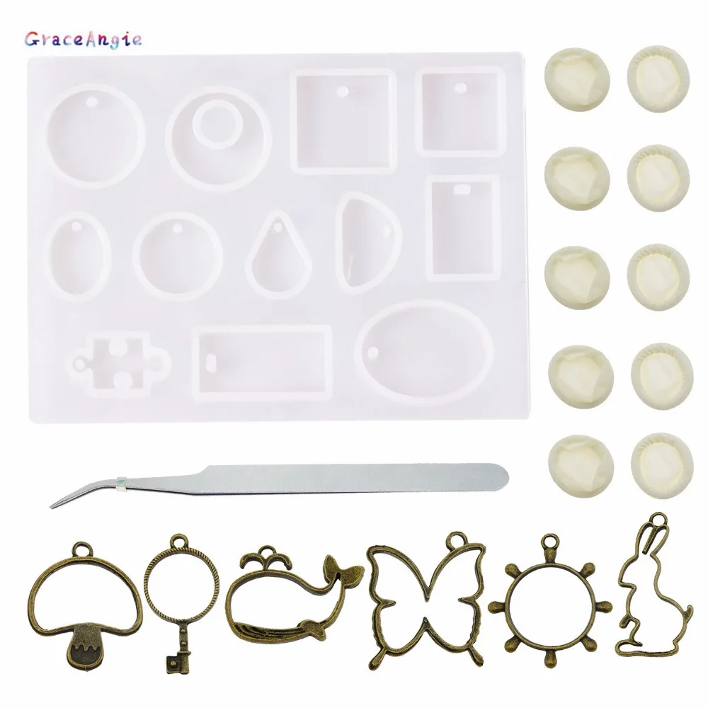 

GraceAngie 18 шт./компл. силиконовая + металлическая форма с пинцетом одноразовые перчатки литые формы DIY подвеска ювелирные изделия ручной работы...