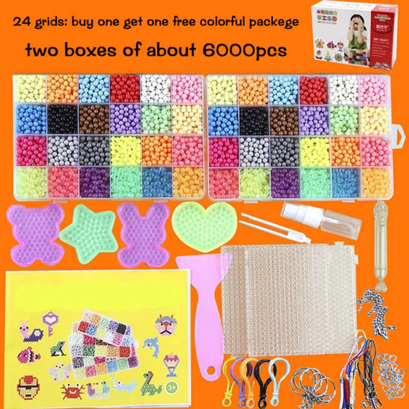 6000pcs (color box) Бусины DIY, волшебные бусины с водяным распылением, бусины cuentas, Набор для изготовления вручную, 3D пазл, Мультяшные аксессуары, набор инструментов, игрушка для детей - Цвет: 6000pcs (color box)