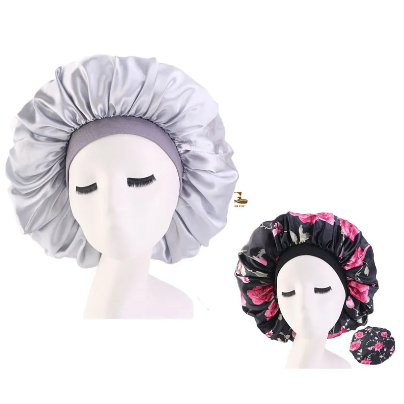 Женская атласная шелковая шляпка с красивым принтом 2 шт./лот большой размер