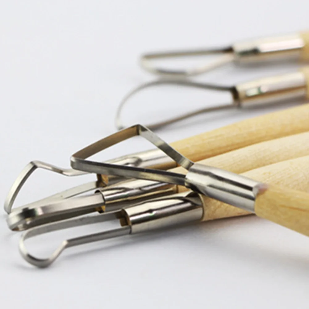 6pcs DIY Wooden Handle Durable Clay Tools Stainless Steel Double-Headed Shaping Spatula | Дом и сад