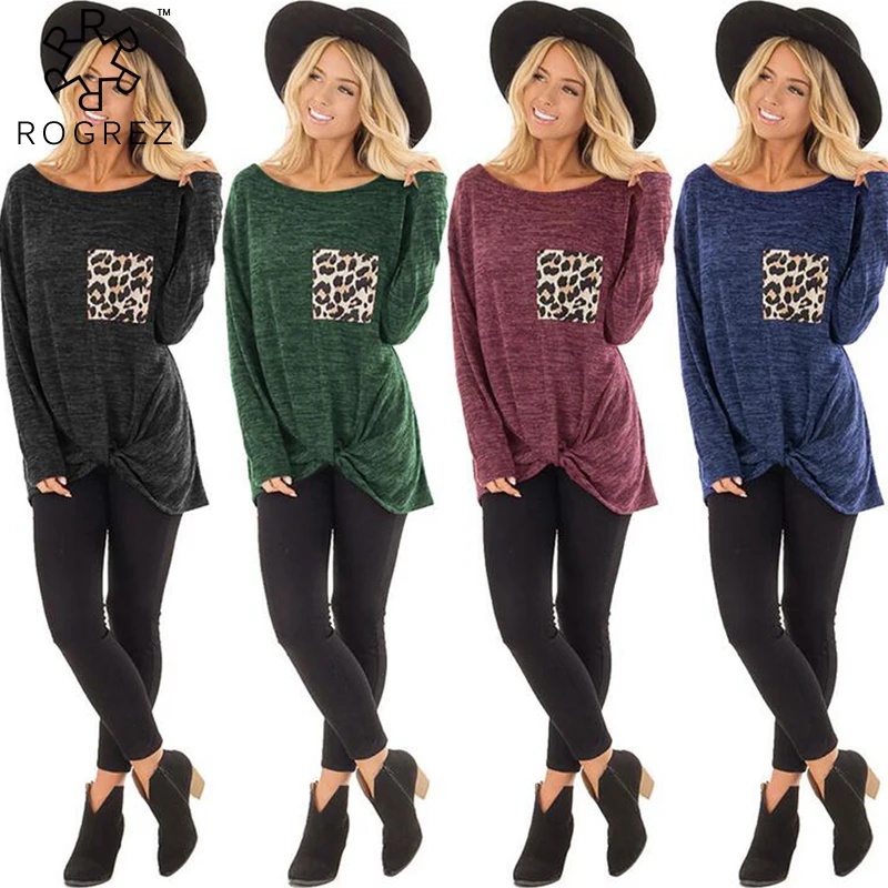 ROGREZ красный зеленый черный повседневная женская футболка с длинным рукавом