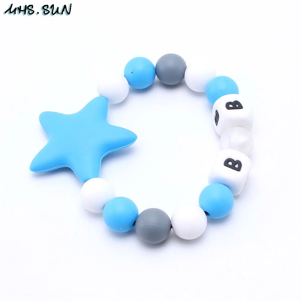 Skyblue MHS. SUN новые детские силиконовые браслеты пищевого качества, прорезывание зубов, силиконовые браслеты со звездами, браслеты с бусинами, яркие, лучшие для детей, жевательные ювелирные изделия - Окраска металла: Skyblue