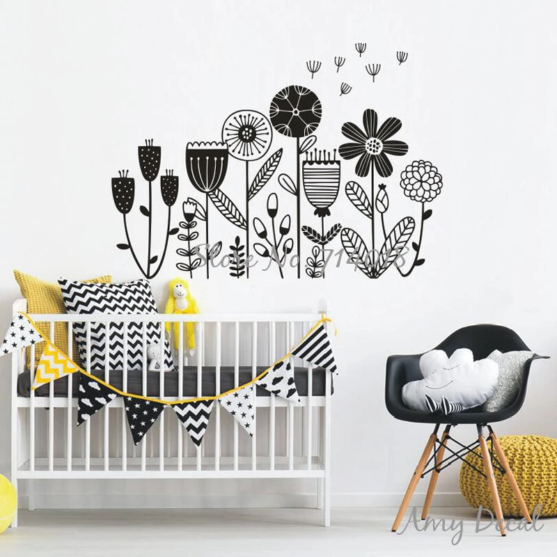 Цветочная садовая Настенная Наклейка Одуванчик для детской комнаты украшение