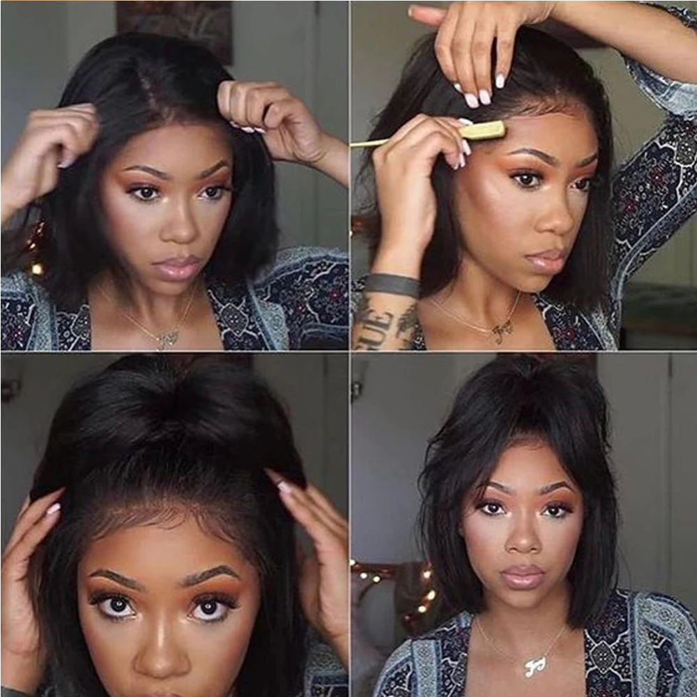 

BEAUDIVA Kinky Straight Wig 13*4 Lace Frontal Human Hair Wig Pre Plucked Remy Yaki Lace Wig 4x4 Lace Closure Wig For Black Women