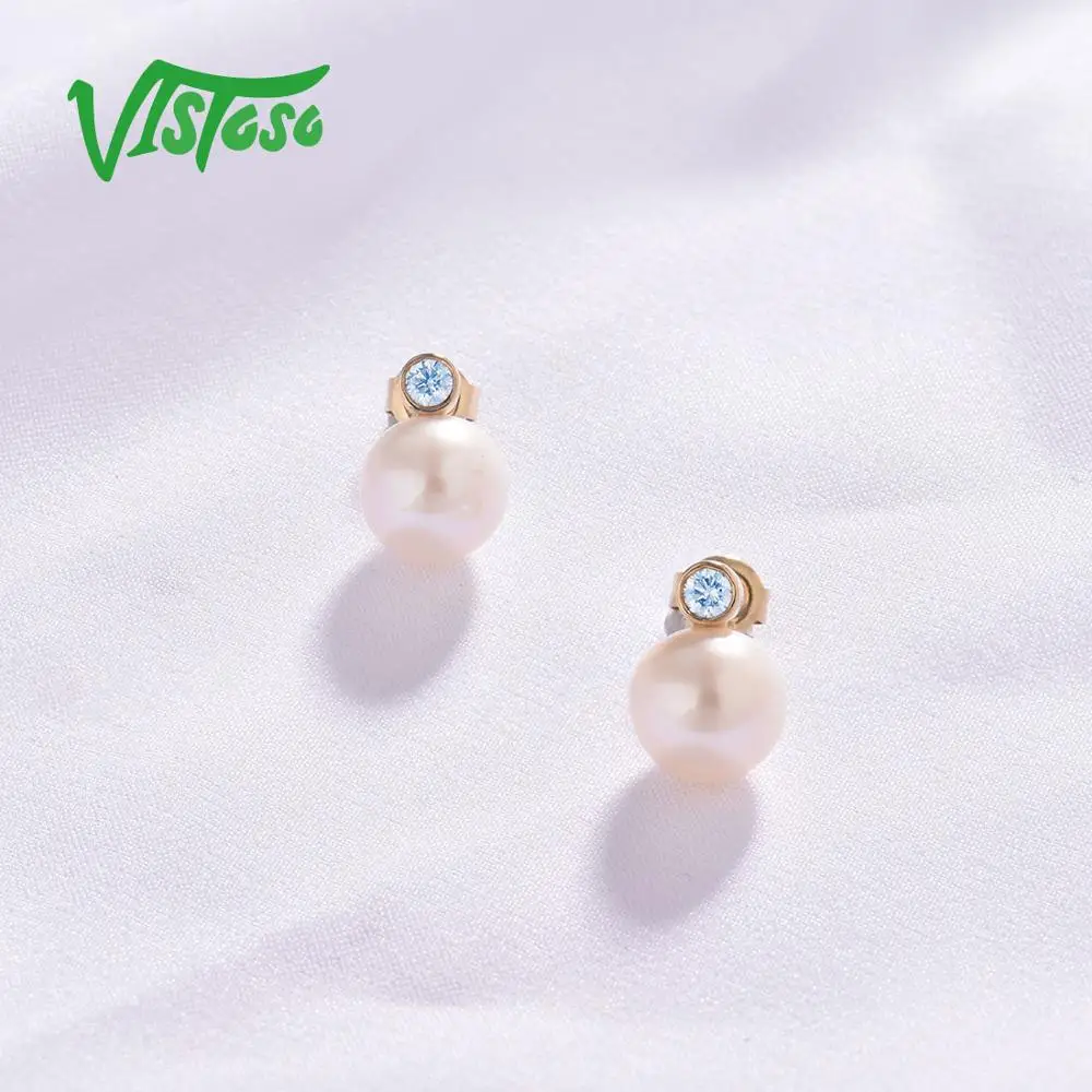 Женские серьги из желтого золота VISTOSO Pure 14 к 585 пробы со сверкающими бриллиантами