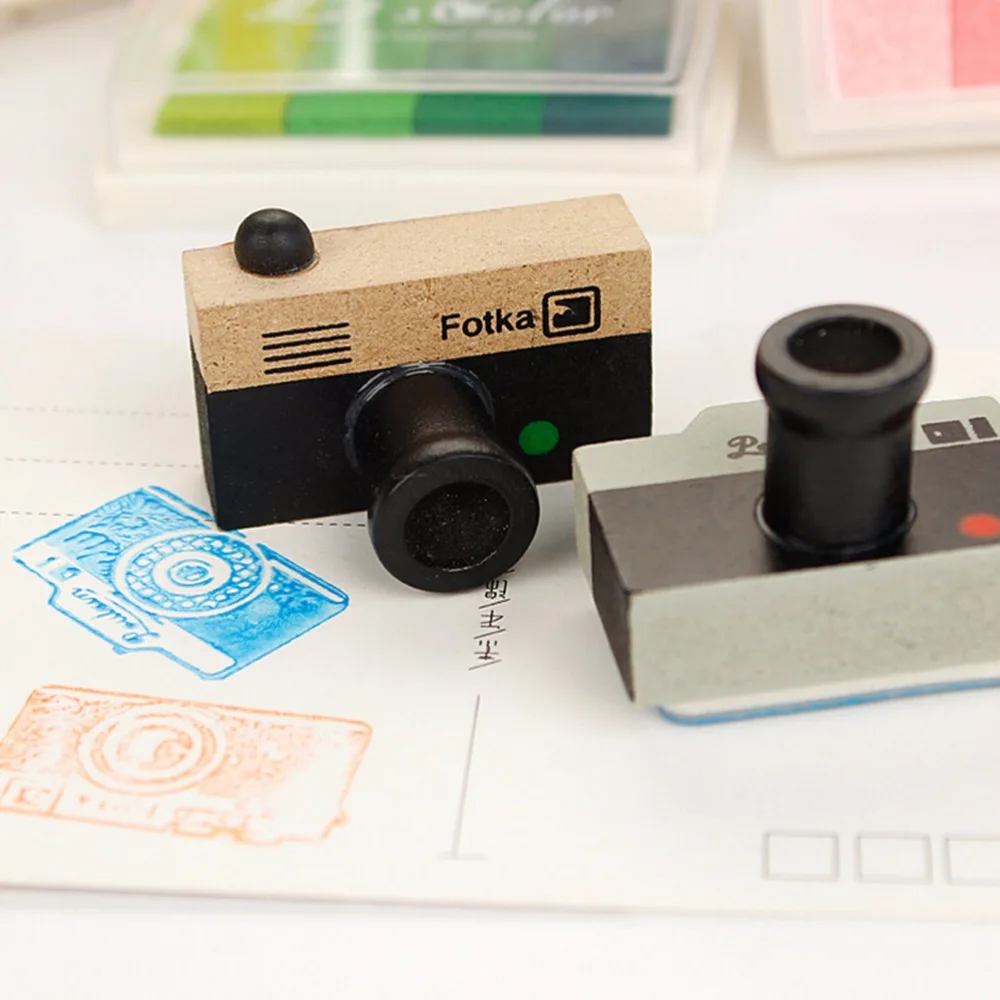 Симпатичный 2 модели штампа деревянная Ретро камера резиновое уплотнение