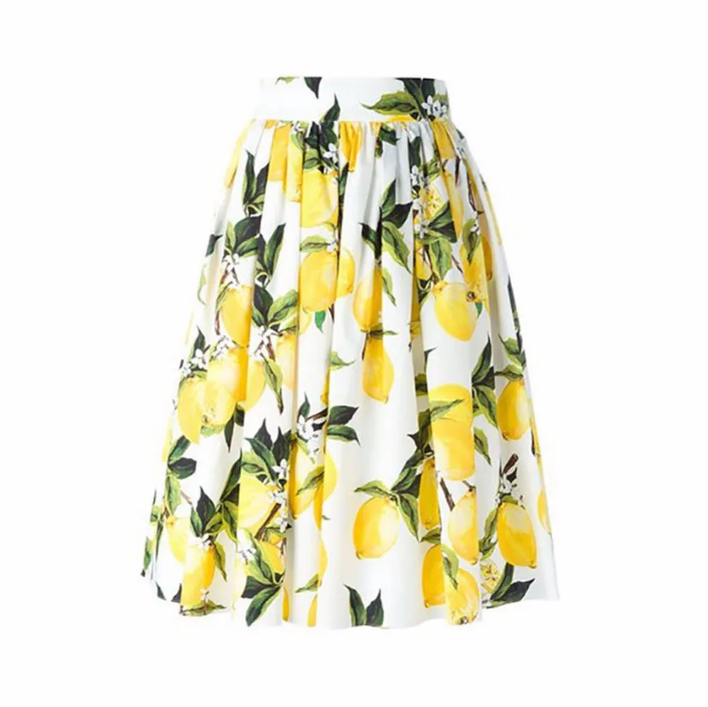 Женская юбка летние лимонные Листья печати элегантные юбки 2017 женские вечерние