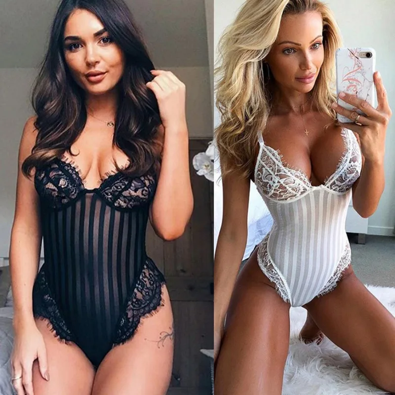 Сексуальный кружевной женский комбинезон на бретельках с ресничками однотонный