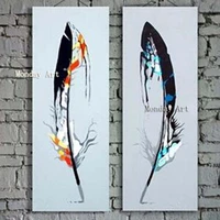 2 panel handmade colorful feather oil painting hand painted abstract oil paintings on canvas modern home decor wall art picture