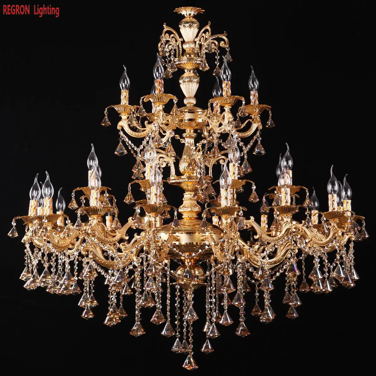 Large Royal Gold Chandelier K9 Diamond Crystal Lighting pendant Hanging Light For Foyer Church Villa lamp project hotel lighting | Освещение
