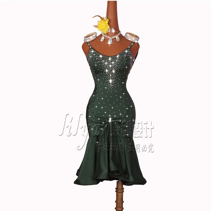 

green backless latin dance dress for women samba costumes latin competition dress fringe salsa dress dancing clothes for sale