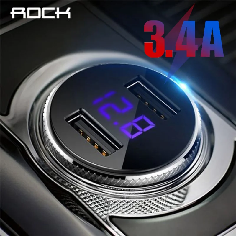 Автомобильное зарядное устройство ROCK 2 порта 3.4 А светодиодный дисплей|Зарядные