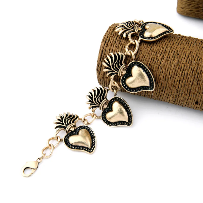 Новое поступление Ретро стиль браслет в форме сердца кулон античный золотой цвет