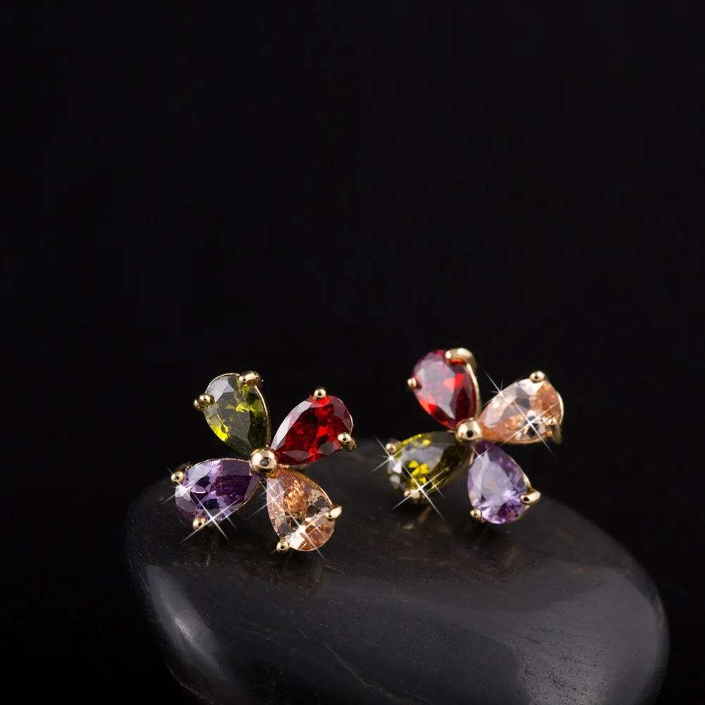 Kuniu flower shape stud earrings for women crystal metal material exquisite lovely style wedding anniversary fashion jewelry | Украшения и
