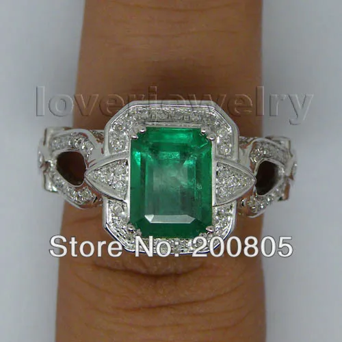 LOVERJEWELRY Women Vintage Rings Emerald Cut 7x9mm 14kt White Gold Diamond Ring Genuine Fine Jewelry For Party Wedding | Украшения и
