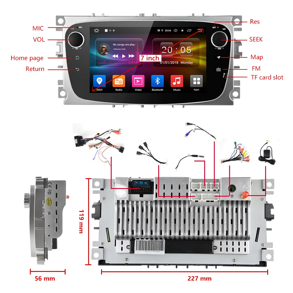 Podofo Автомобильный мультимедийный dvd-плеер Android 9,0 2 Din gps Авторадио для Ford Focus Mondeo Kuga C-MAX S-MAX Galaxy Bluetooth стерео