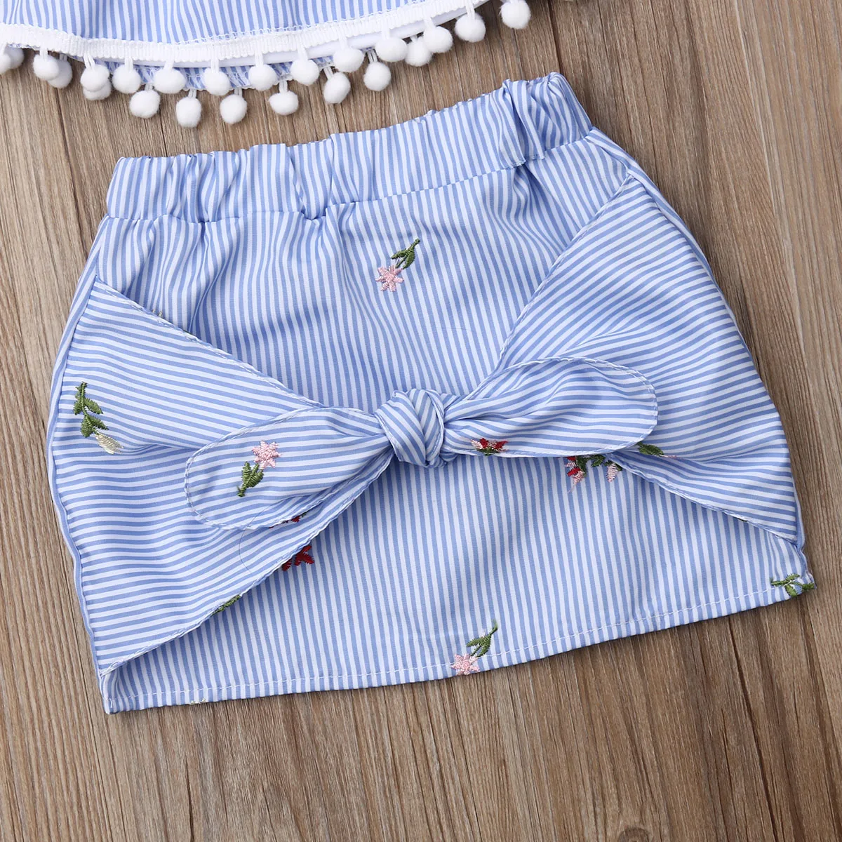 Комплект одежды для маленьких девочек из 2 предметов полосатые топы с бантом и