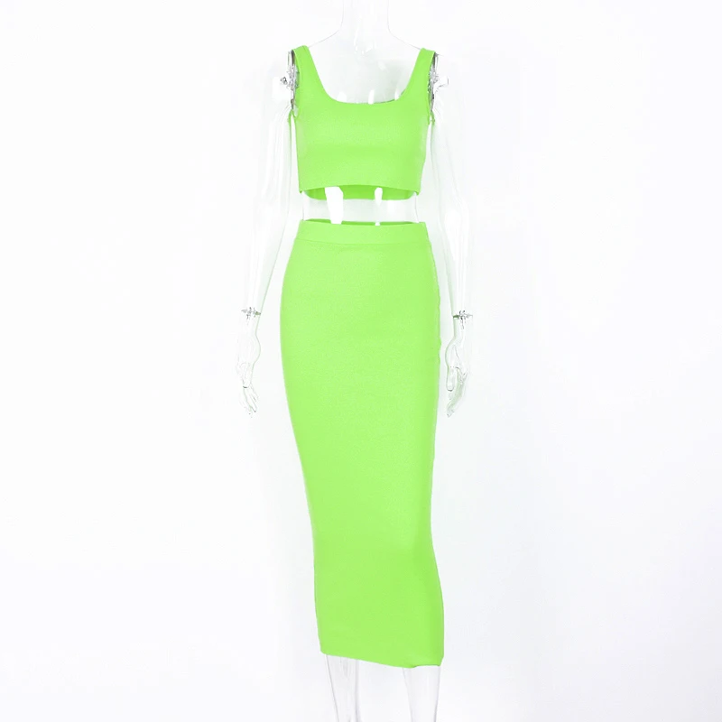 Кроп топы и длинная юбка карандаш комплекты из 2 предметов летние модные женские