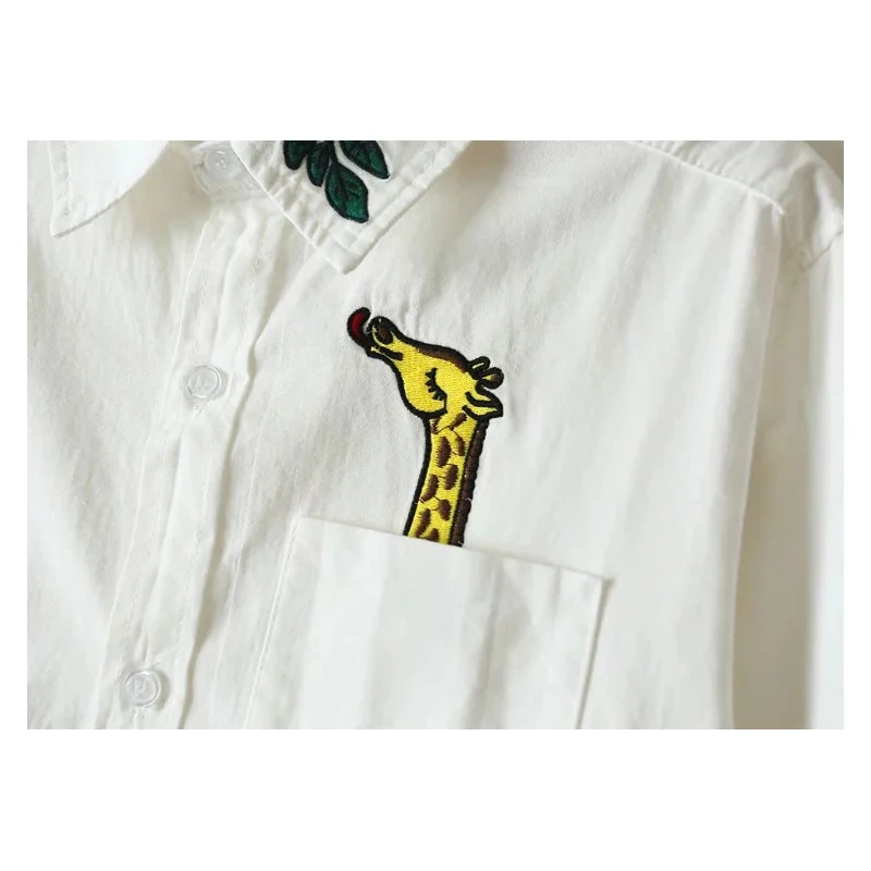 Новинка 2019 Модная белая хлопковая рубашка с длинным рукавом и вышитым воротником