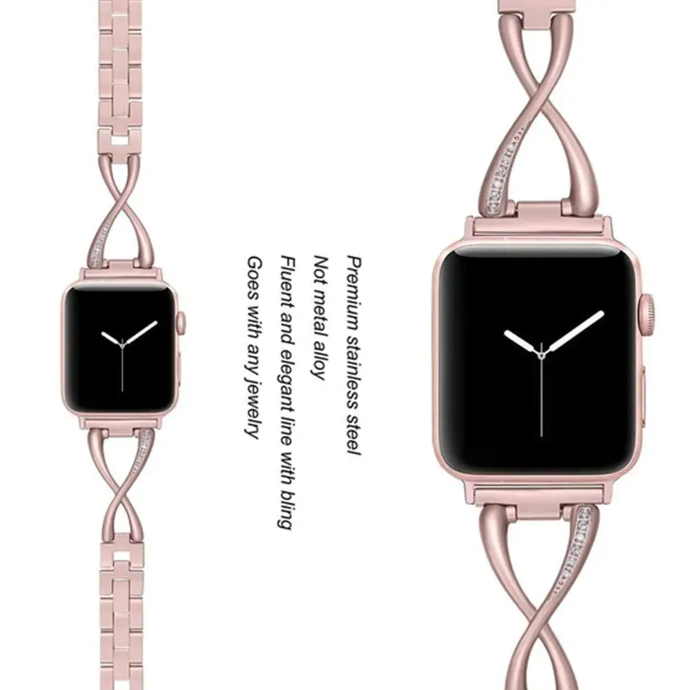 Алмаз+ нержавеющая сталь ремешок для часов iWatch Apple Watch Series 5 4 3 2 1 38 мм 40 мм 42 мм 44 мм Женский Ремешок Браслет