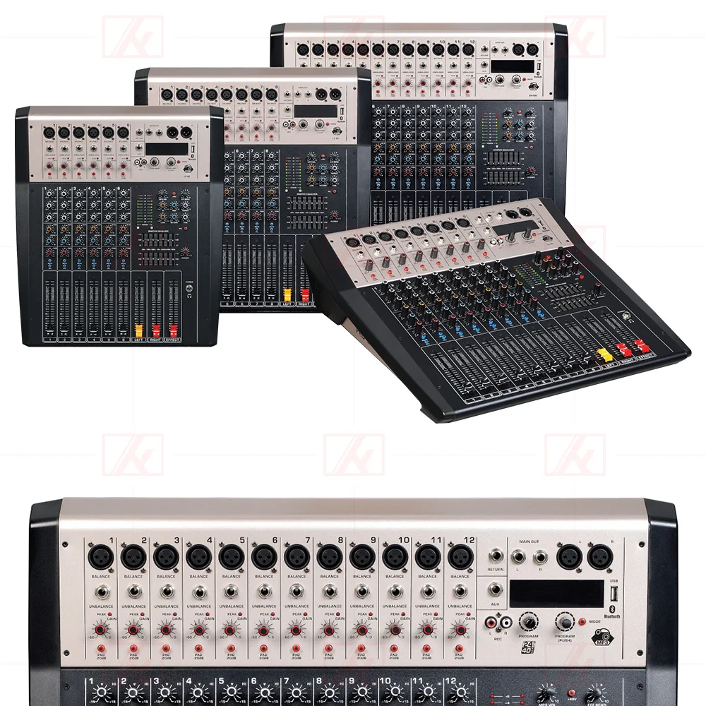 Микшерный пульт рекордер 48 V phantom power monitor AUX effect path 6-16 channel audio mixer USB поставляется с усилителем мощности LV